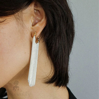 Two Tone 18K Gold Plated Sterling Silver Long Fringe Earrings