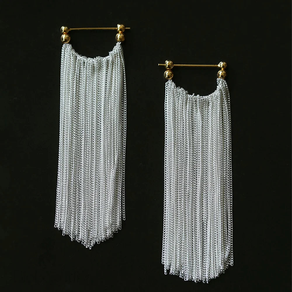 Two Tone 18K Gold Plated Sterling Silver Long Fringe Earrings