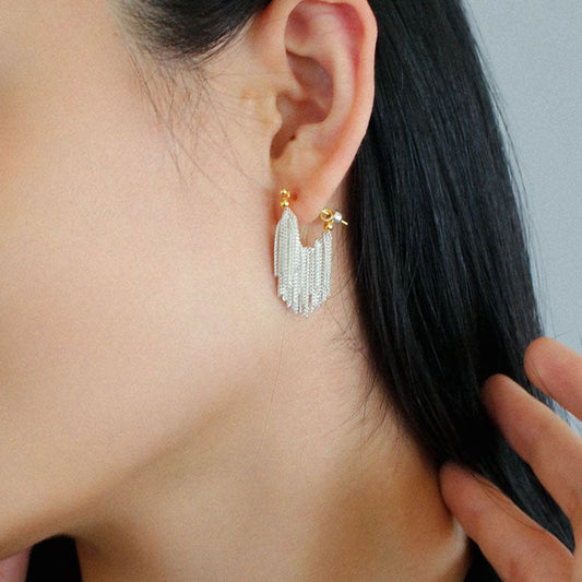 18K Gold Plated Two Tone Sterling Silver Waterfall Earrings / One Size