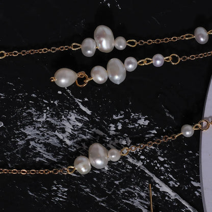 Two Tone Cable Chain Pearl Drop Earrings In 18K Gold Plated Chic Design