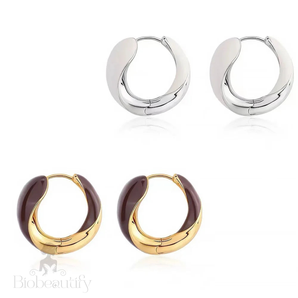 Two Tone Hinged Hoop Earrings In Luxury Metallic Enamel