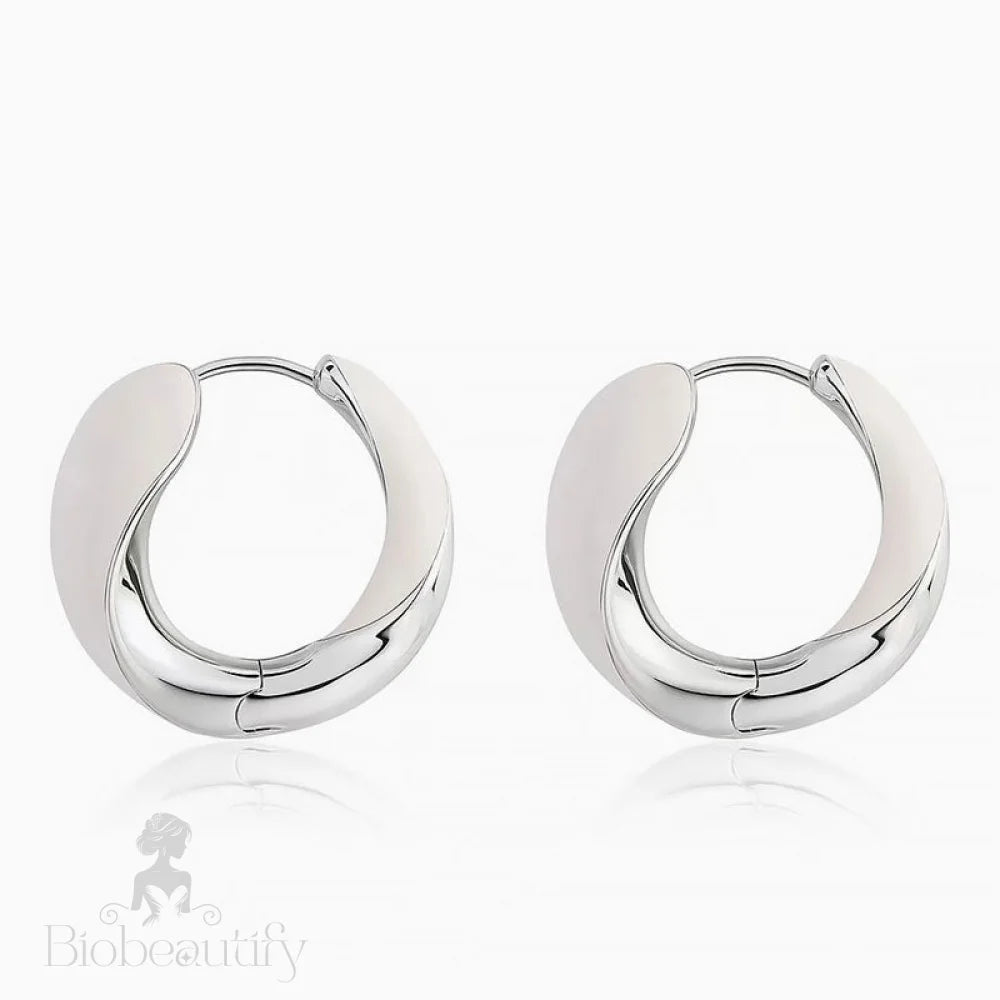 Two Tone Hinged Hoop Earrings In Luxury Metallic Enamel White / One Size