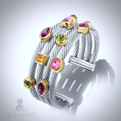 Two-Tone Multicolor Cubic Zirconia Cuff Bracelet - Blossom