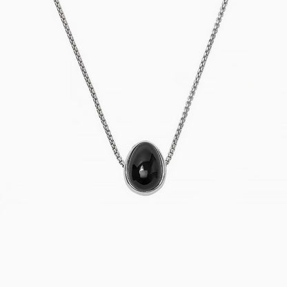 Onyx Pebble Pendant Necklace With Sterling Silver Plated Box Chain Black / Small