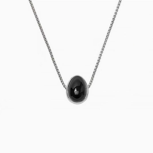 Onyx Pebble Pendant Necklace With Sterling Silver Plated Box Chain Black / Small
