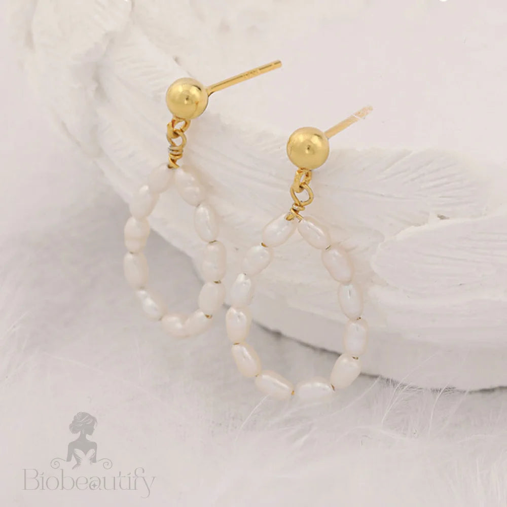 Two Tone Sterling Silver Plated Baroque Pearl Hoop Earrings