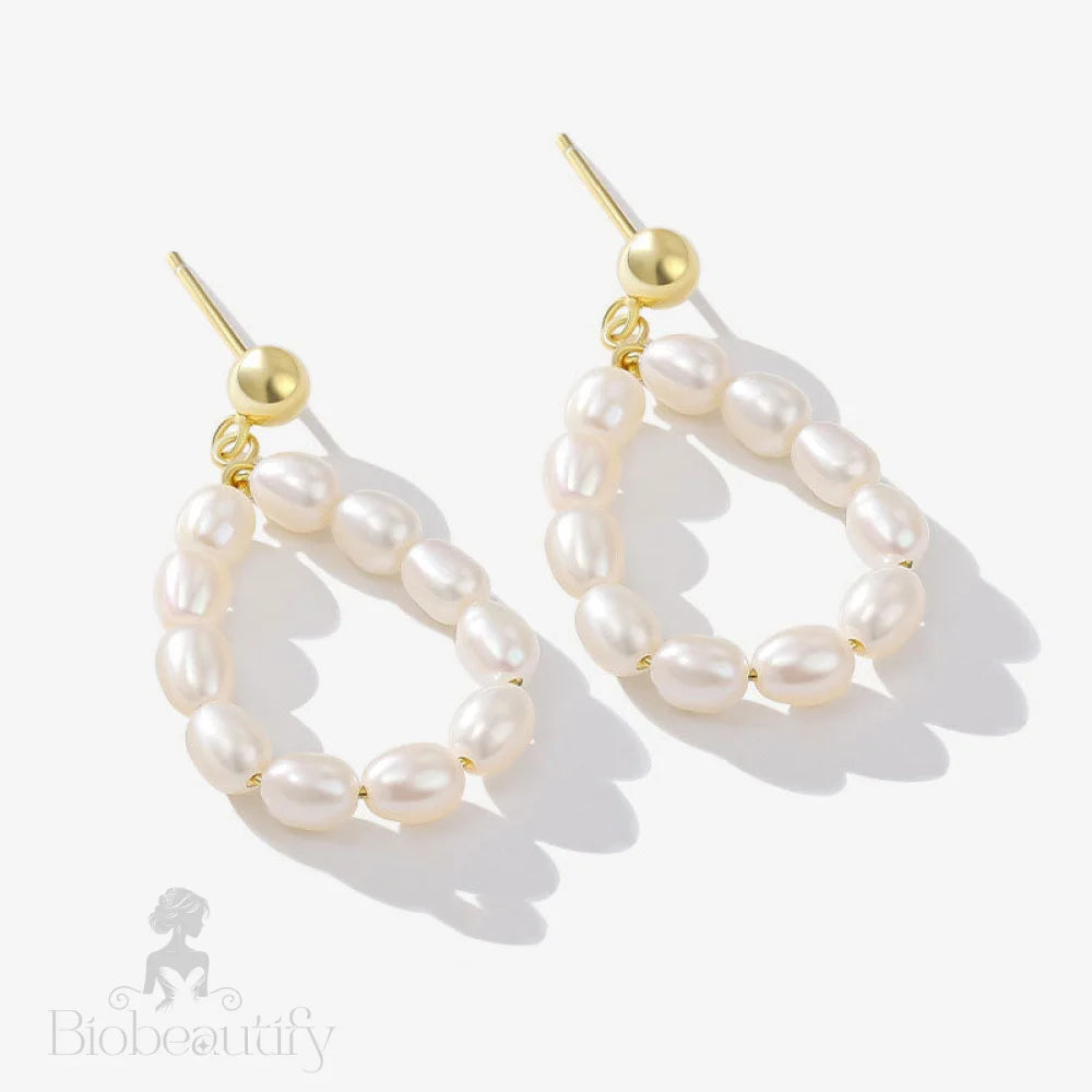 Two Tone Sterling Silver Plated Baroque Pearl Hoop Earrings Gold / One Size