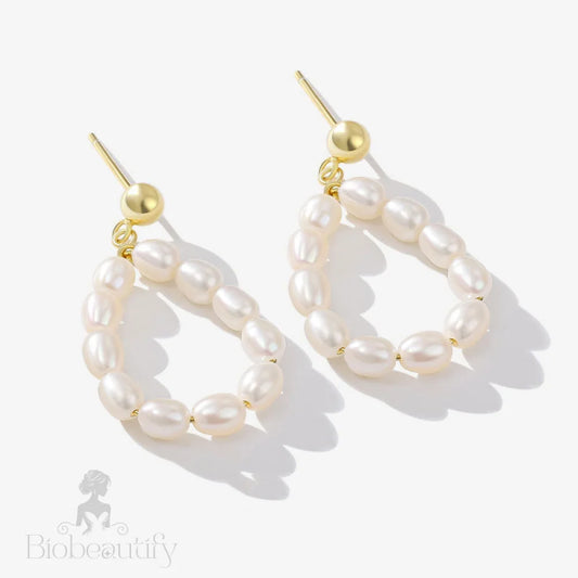 Two Tone Sterling Silver Plated Baroque Pearl Hoop Earrings Gold / One Size