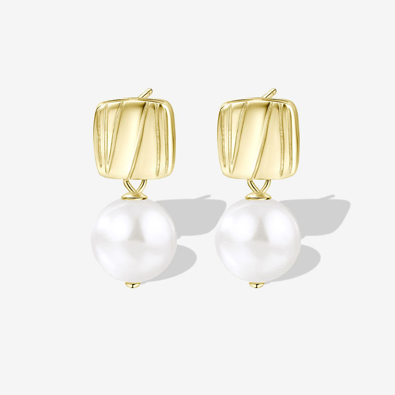 Sterling Silver Plated Two Tone Square Baroque Pearl Drop Earrings Gold / One Size