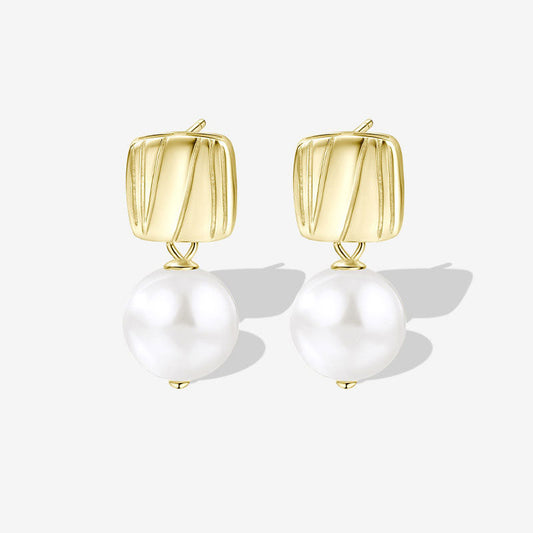 Sterling Silver Plated Two Tone Square Baroque Pearl Drop Earrings Gold / One Size