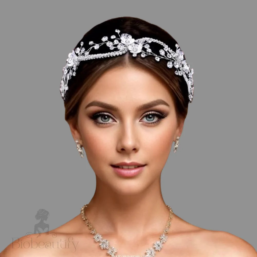 Tylaine Silver Bridal Headband With Crystal Embellishments