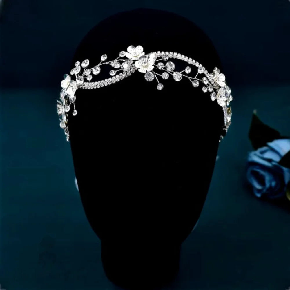 Tylaine Silver Bridal Headband With Crystal Embellishments