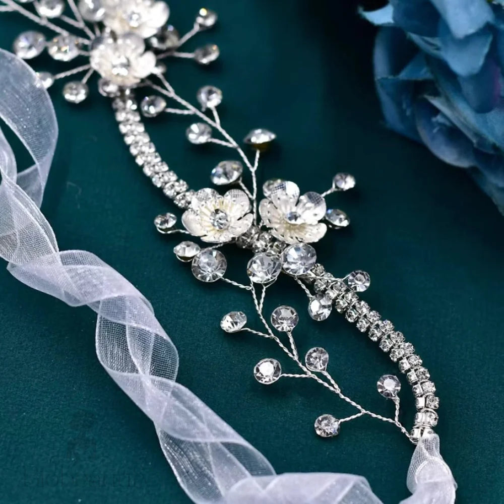 Tylaine Silver Bridal Headband With Crystal Embellishments