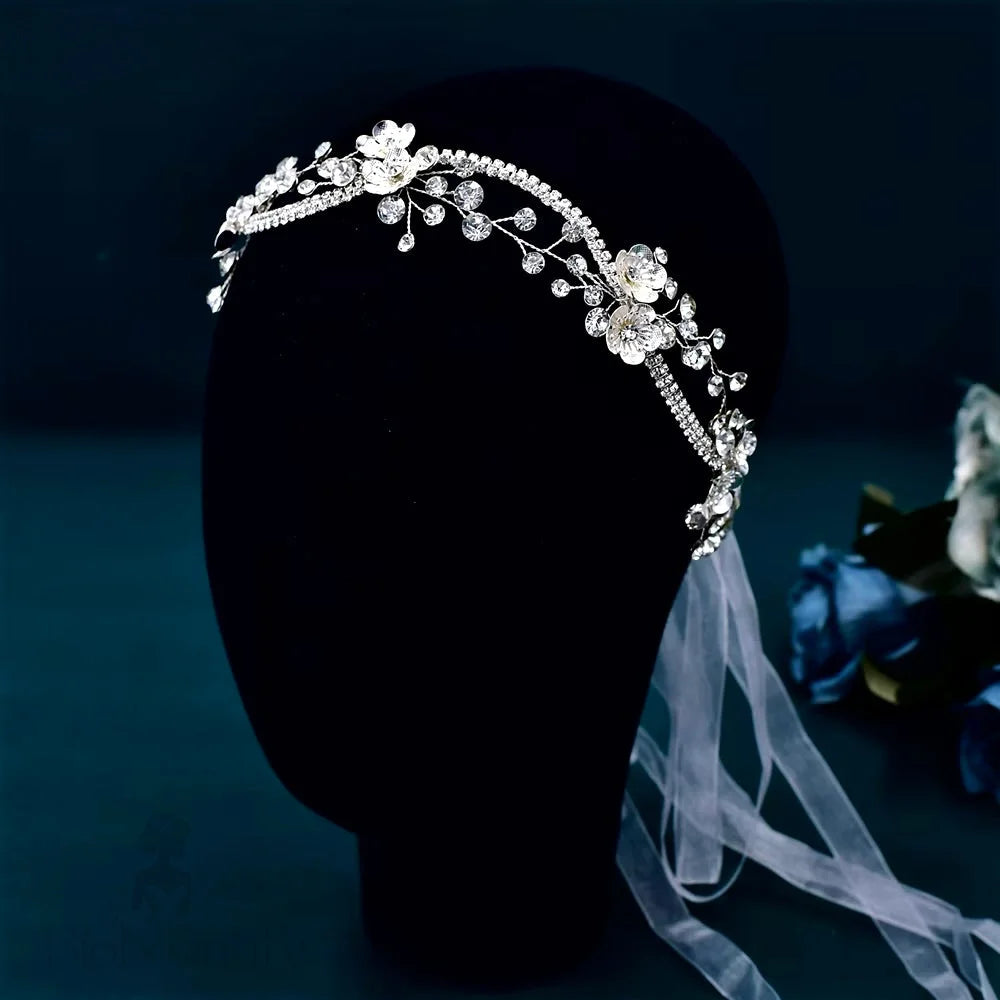 Tylaine Silver Bridal Headband With Crystal Embellishments