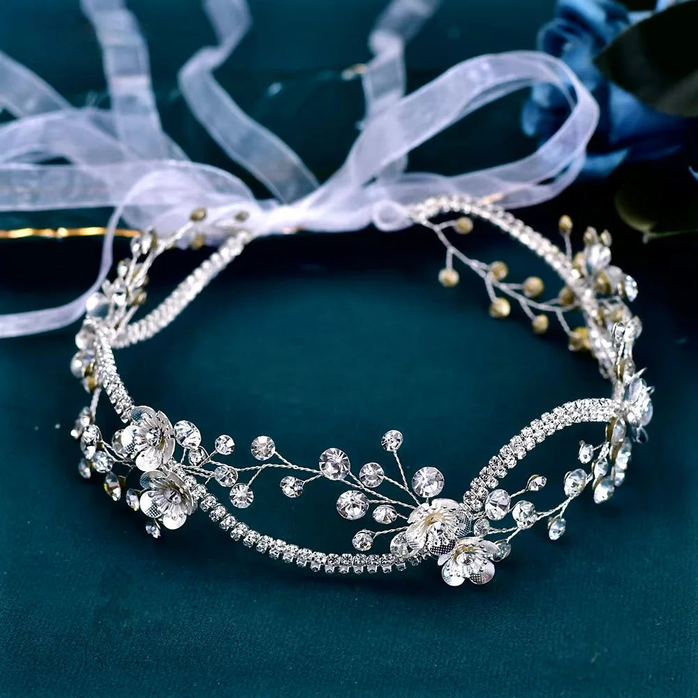 Tylaine Silver Bridal Headband With Crystal Embellishments