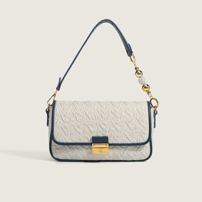 Bead Trimmed Buckled Ruched Shoulder Bag - White One Size /