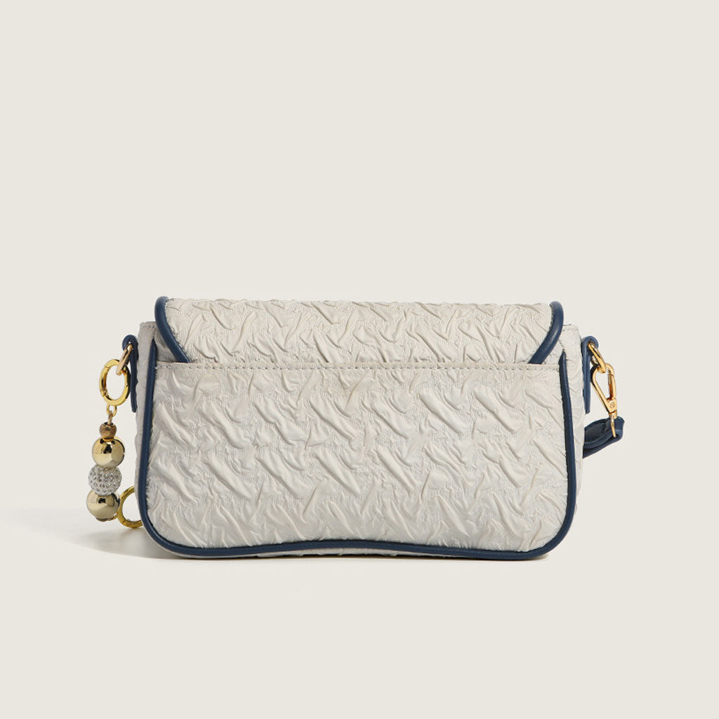 Bead Trimmed Buckled Ruched Shoulder Bag - White