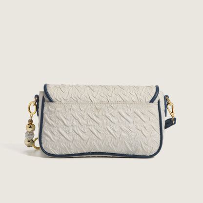 Bead Trimmed Buckled Ruched Shoulder Bag - White