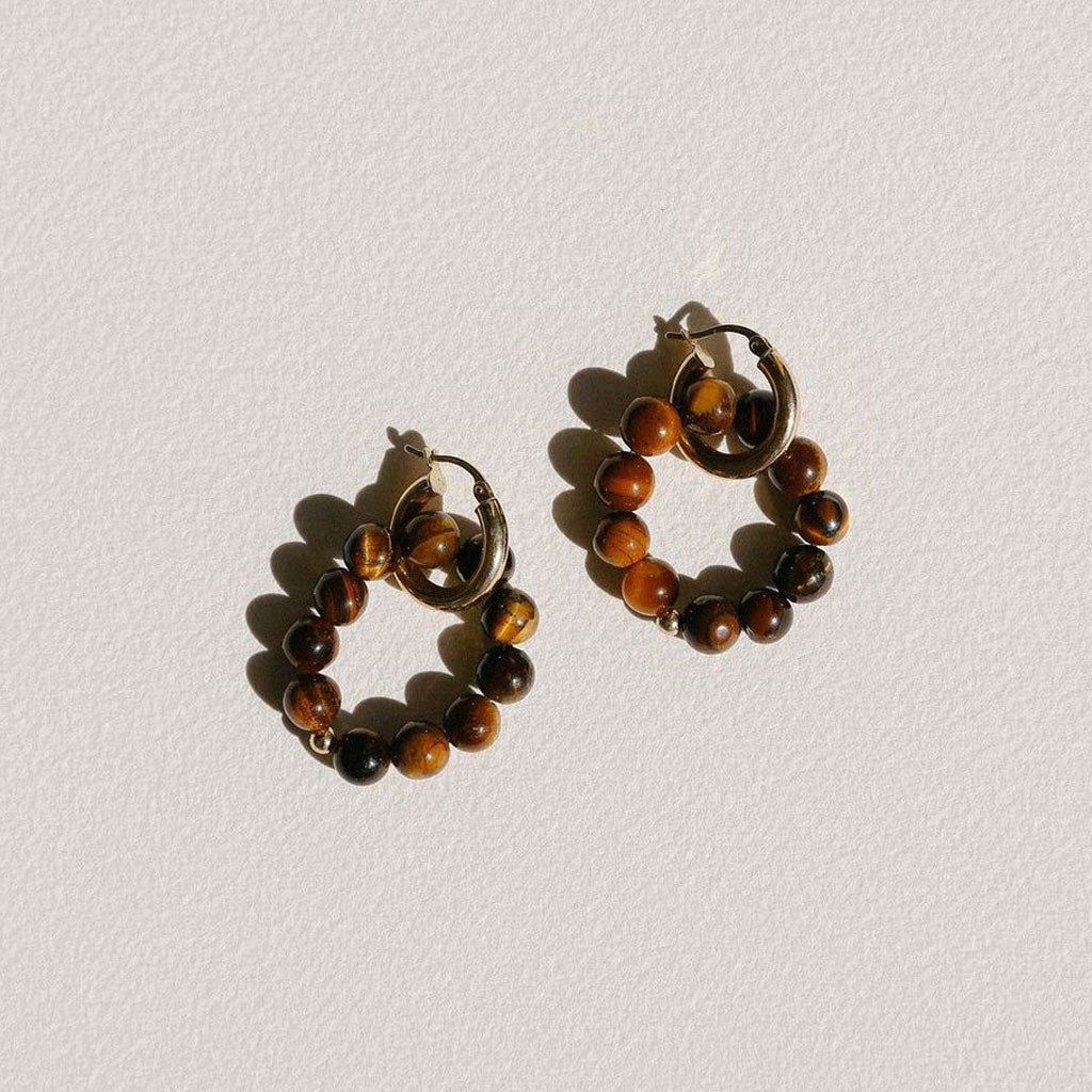 Tigers Eye Beaded Multiway Drop Hoop Earrings Brown / One Size