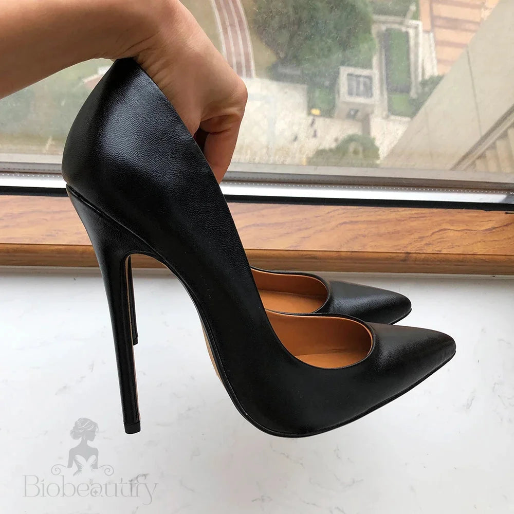 Unisex Black Matte Pointy Toe Stiletto Pumps Crossdress Slip On 15Cm High Heel Shoes