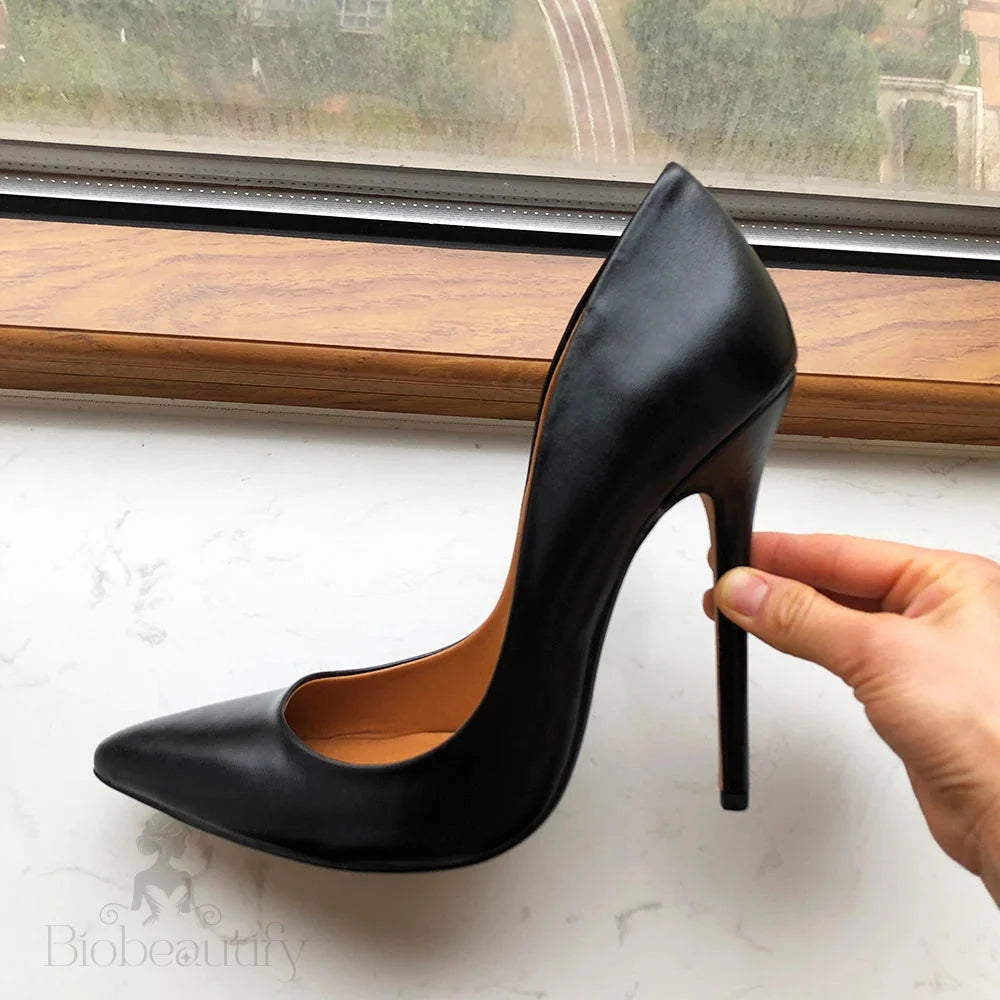 Unisex Black Matte Pointy Toe Stiletto Pumps Crossdress Slip On 15Cm High Heel Shoes