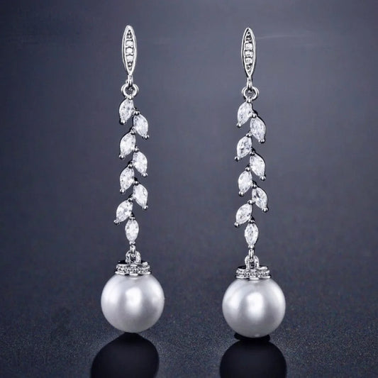 Wedding Jewelry - Pearl and Cubic Zirconia Bridal Earrings - Available in Silver and Rose Gold