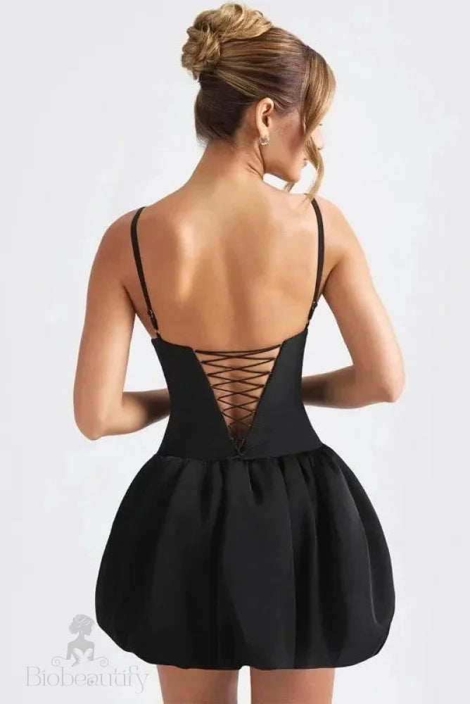 V Neck Backless Straps Sleeveless A-Line Mini Dress -