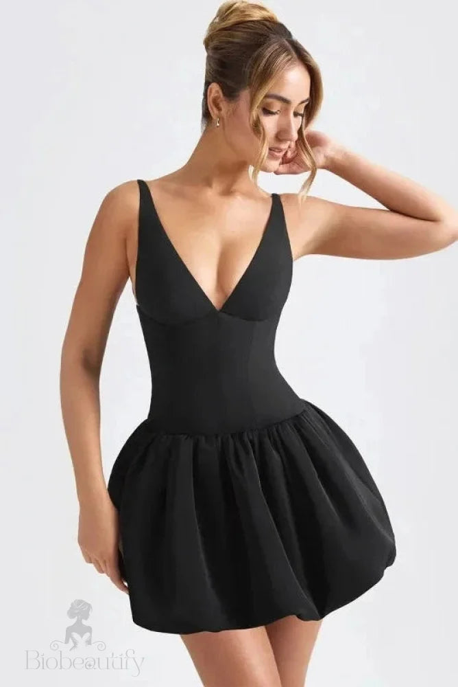 V Neck Backless Straps Sleeveless A-Line Mini Dress -