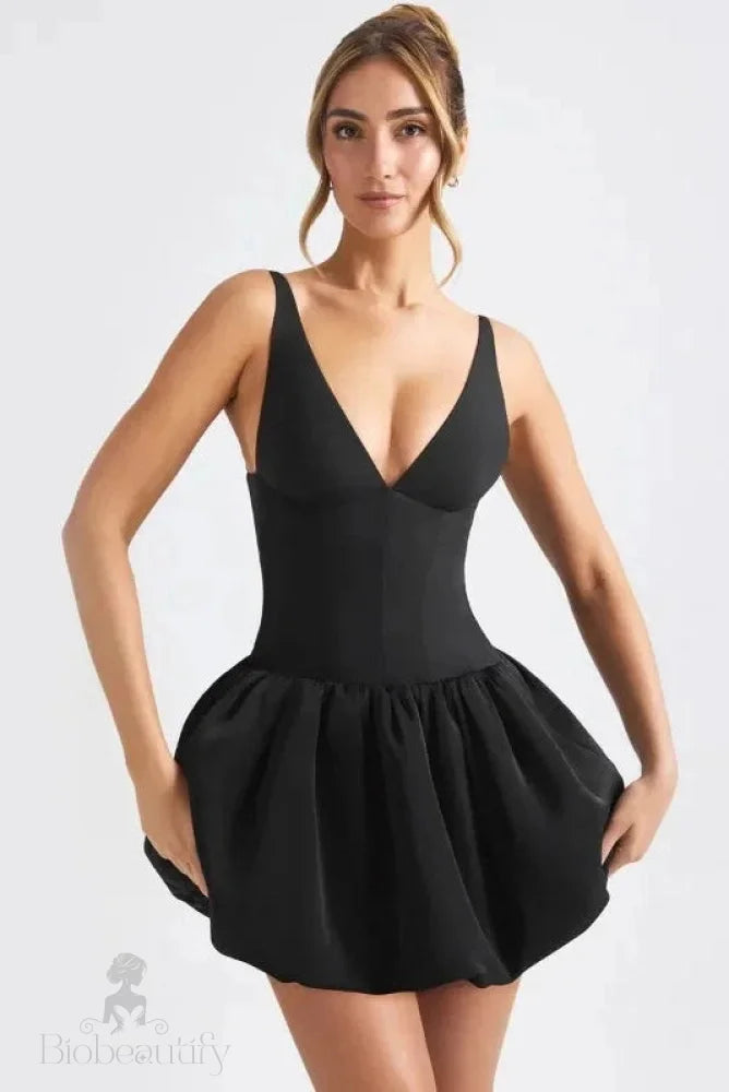 V Neck Backless Straps Sleeveless A-Line Mini Dress -