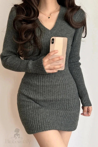 V-Neck High Waist Slim Mini Dress