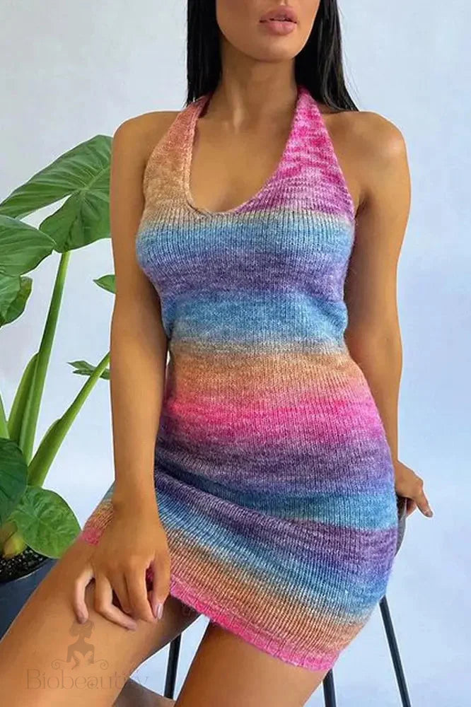 V-Neck Tie-Dye Mini Dress