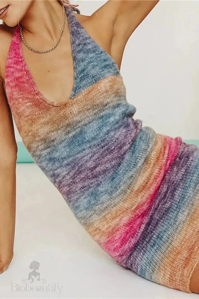 V-Neck Tie-Dye Mini Dress