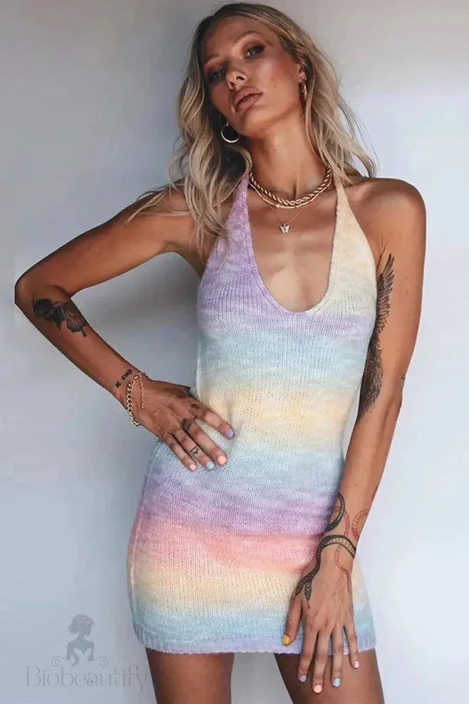 V-Neck Tie-Dye Mini Dress