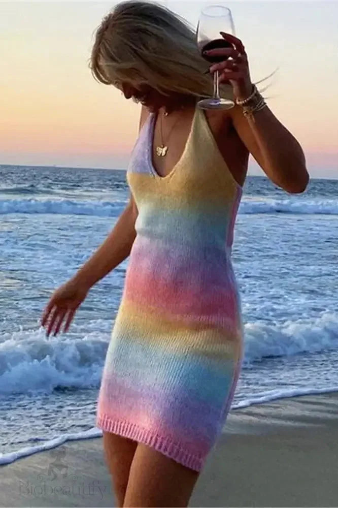 V-Neck Tie-Dye Mini Dress