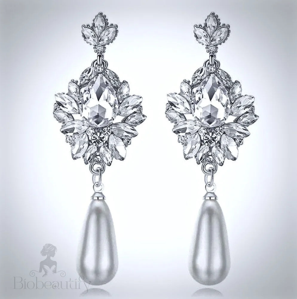 Valencia Bridal Earrings With Pearl And Crystal - Silver Gold Options