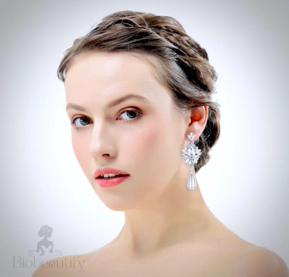 Valencia Bridal Earrings With Pearl And Crystal - Silver Gold Options