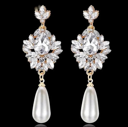 Valencia Bridal Earrings With Pearl And Crystal - Silver Gold Options