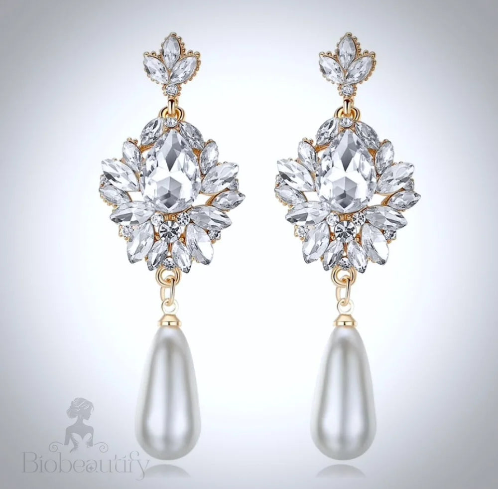 Wedding Jewelry - Silver Pearl and Crystal Bridal Earrings