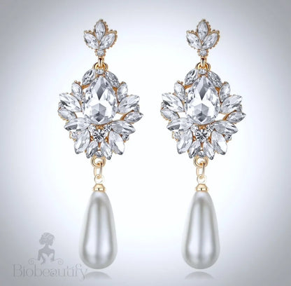 Wedding Jewelry - Silver Pearl and Crystal Bridal Earrings