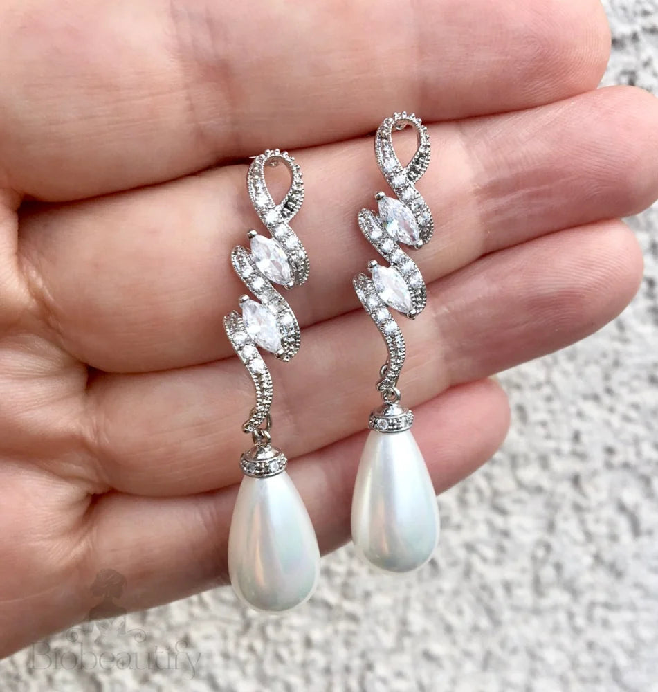 Vanessa Bridal Earrings With Pearl And Cubic Zirconia