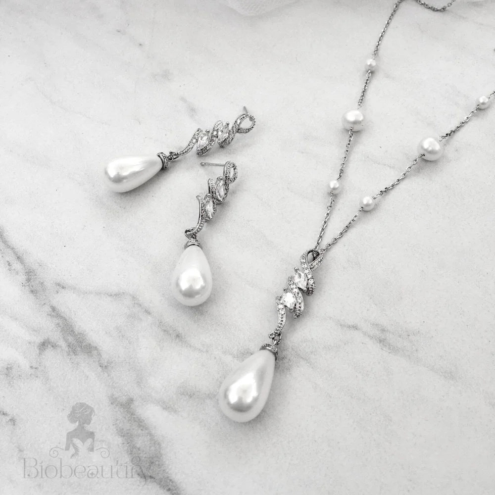 Vanessa Bridal Jewelry Set With Pearls And Cubic Zirconia