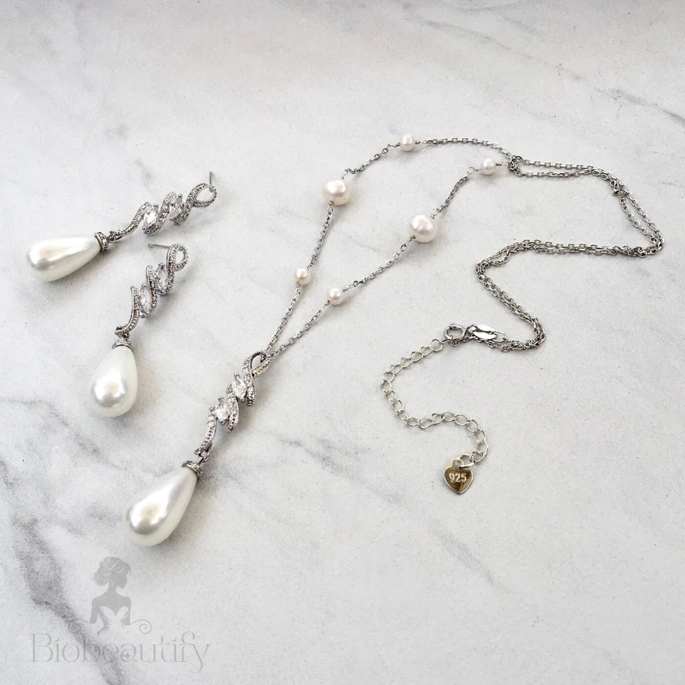 Vanessa Bridal Jewelry Set With Pearls And Cubic Zirconia