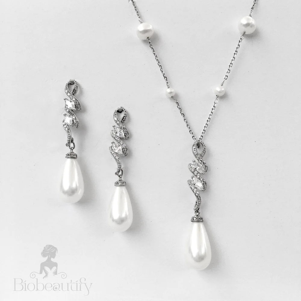 Vanessa Bridal Jewelry Set With Pearls And Cubic Zirconia