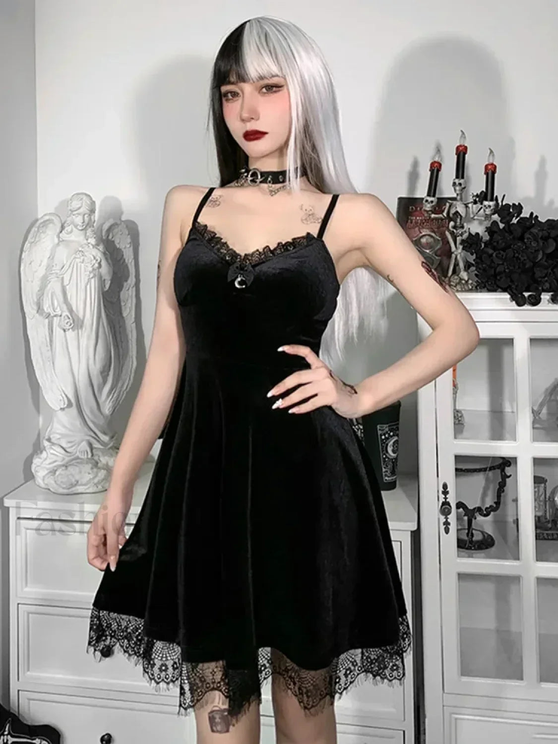 Velvet Corset Spaghetti Waist in Lace Trim Moon Colorful Backless A Line Pendant Strap Sleeveless Dress