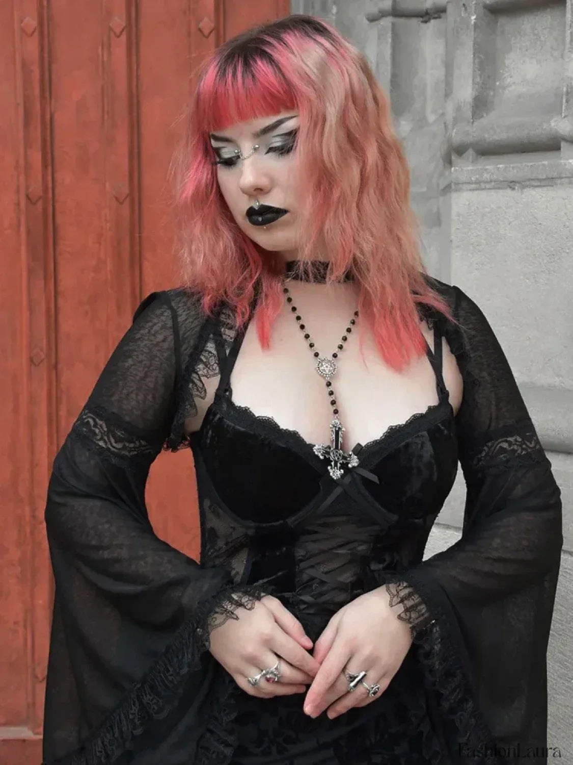 Velvet Harajuku Gothic Club Mesh Midi Corset Sling Bandage Street Lace Print Dress