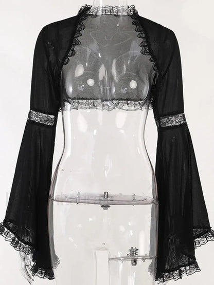 Velvet Harajuku Gothic Club Mesh Midi Corset Sling Bandage Street Lace Print Dress Smock Tops / S