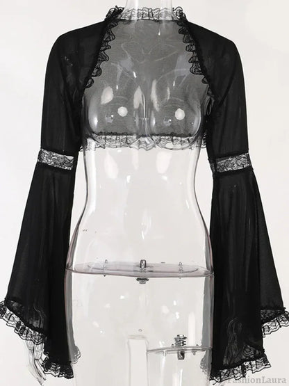 Velvet Lace Corset Bandage Midi Gothic Harajuku Street Mesh Print Sling Club Dress Smock Tops / S