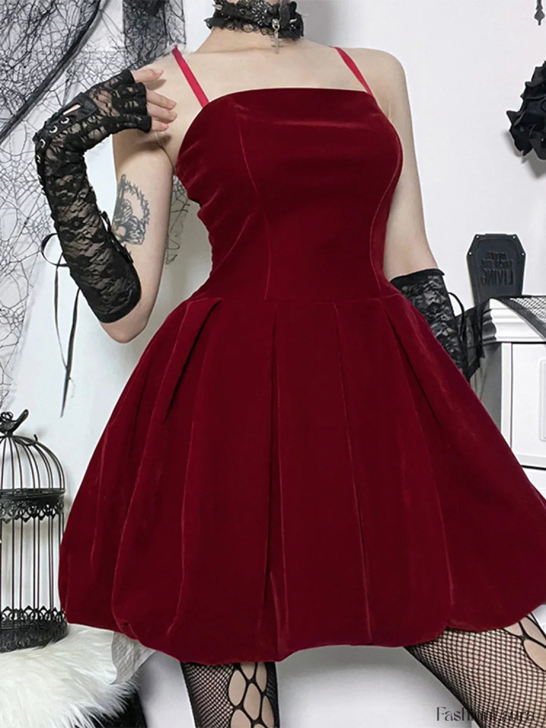 Velvet Solid Shirring High Waist Straps A Line Party Mini Elegant New Year Dress