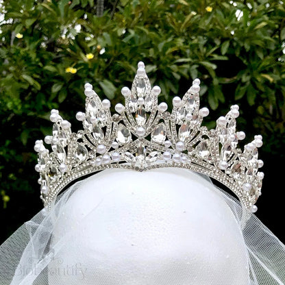 Ventana Silver Pearl Crystal Bridal Tiara