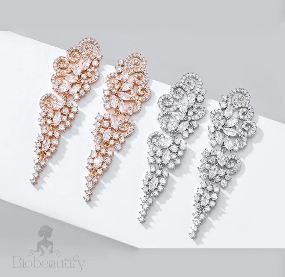 Verna Cubic Zirconia Wedding Earrings Silver And Rose Gold Options